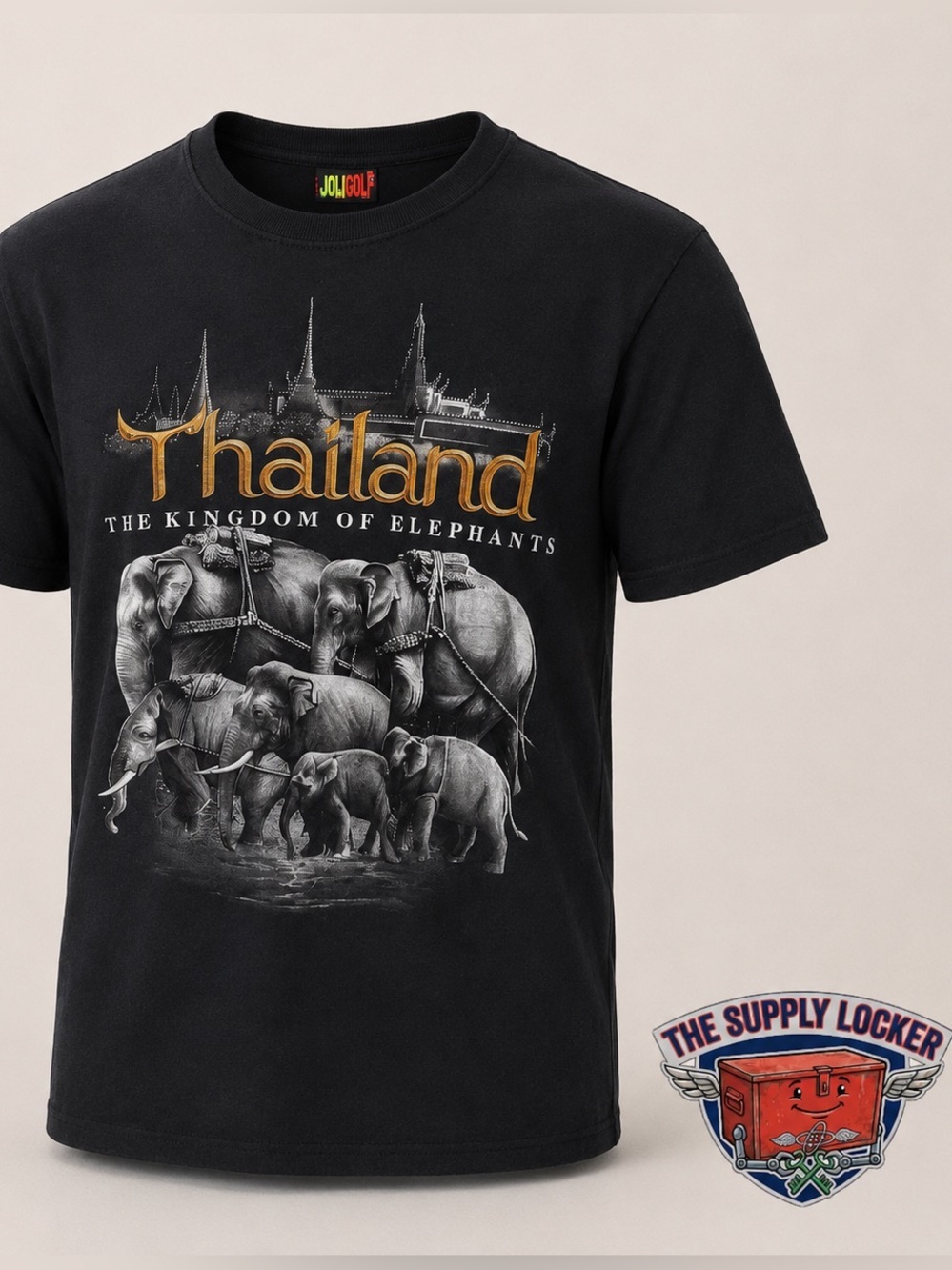 Thailand Kingdom Of Elephants Graphic T Shirt Black Size Large Travel Tee